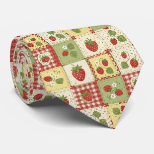 Cravate Motif Patchwork Vintage Fraise Cottagecore