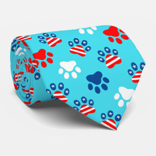 Cravate Motif Patriotique Rouge Blanc et Bleu Chien Paws