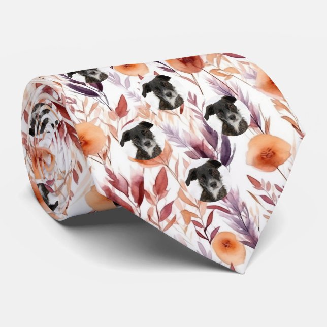 Cravate Motif personnalisé Fleurs séchées photo chien anim (Roulé)