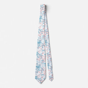 Cravate Motif Plante rose et bleu printemps