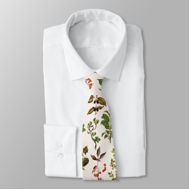 Cravate Motif Plante vintage Herbarium Green (Attaché)