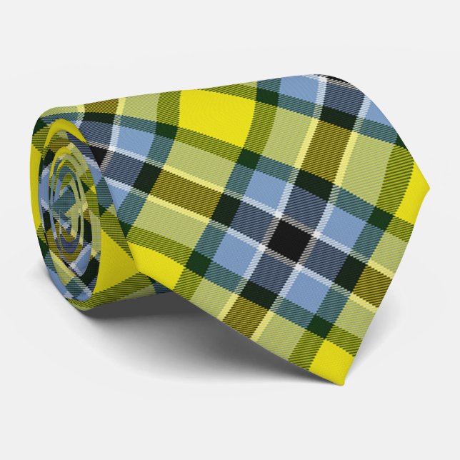 Cravate Motif plat moderne bleu et jaune Tartan (Roulé)
