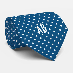 Cravate Motif pois avec Monogramme (bleu foncé)