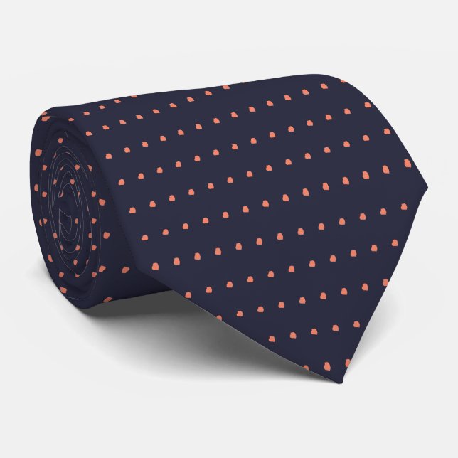 Cravate Motif Pois de la Marine et du Corail, Crav (Roulé)