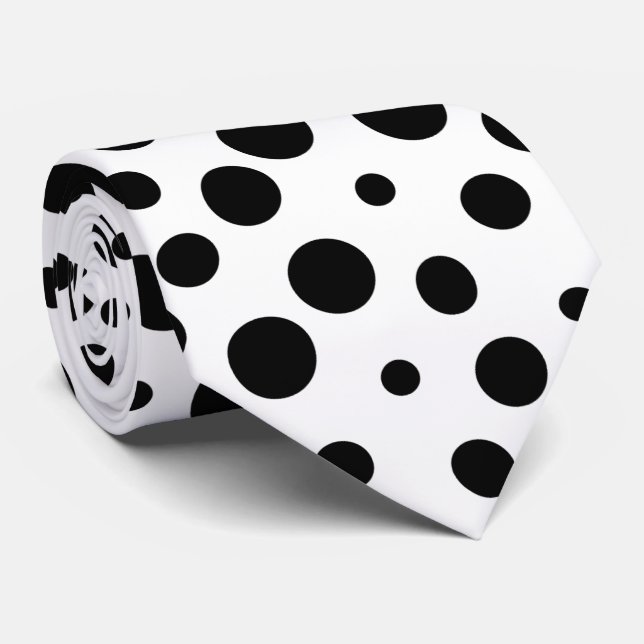 Cravate Motif Pois noir sur blanc (Roulé)