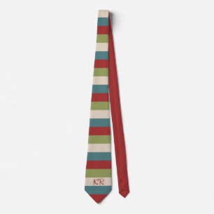 Cravate Motif rayé vintage rouge vert bleu Initiales