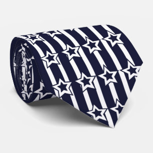 Cravate Motif Rayures Étoile Bleu Marine Blanc