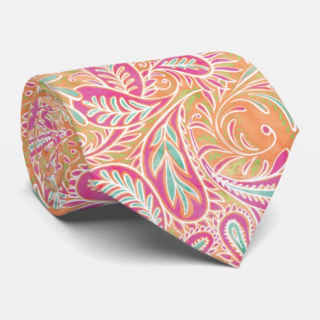 Cravate Motif Retro Pastel Pink Paisley (Roulé)