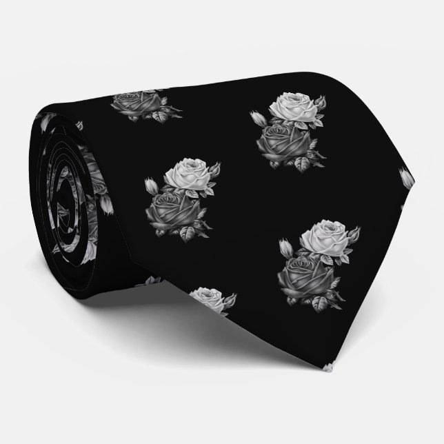 Cravate Motif rose (Roulé)