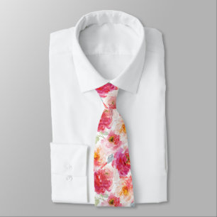 Cravate Motif rose Aquarelle Peony