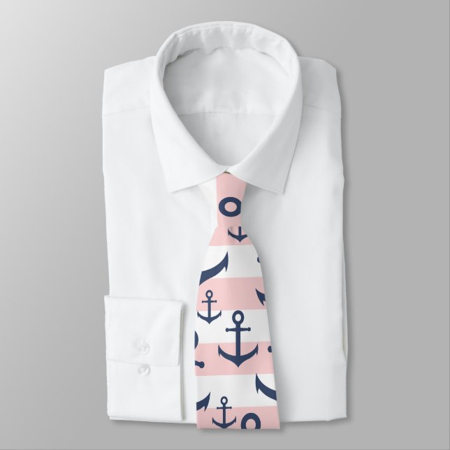 Cravate Motif rose nautique d'ancre de bleu marine de (Attaché)