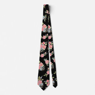 Cravate Motif Rose noir et rose