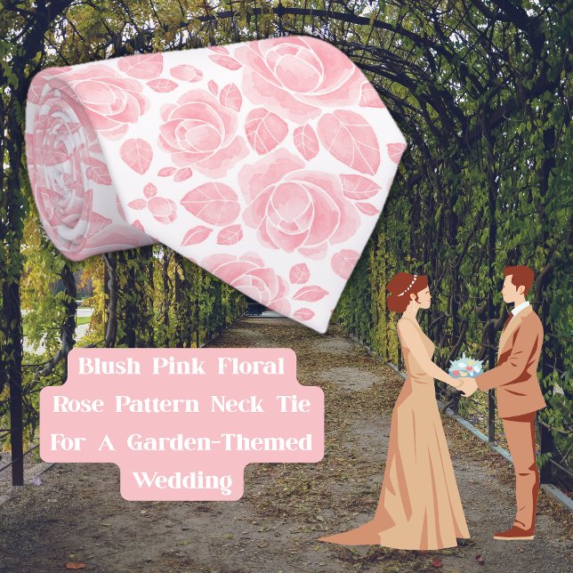 Cravate Motif Rose rose pâle (Blush Pink Floral Rose Pattern Neck Tie)