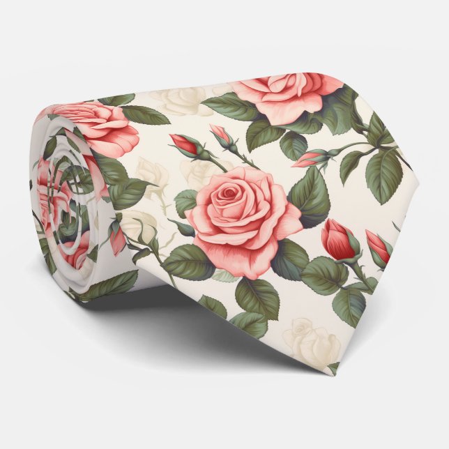 Cravate motif rose roses (Roulé)