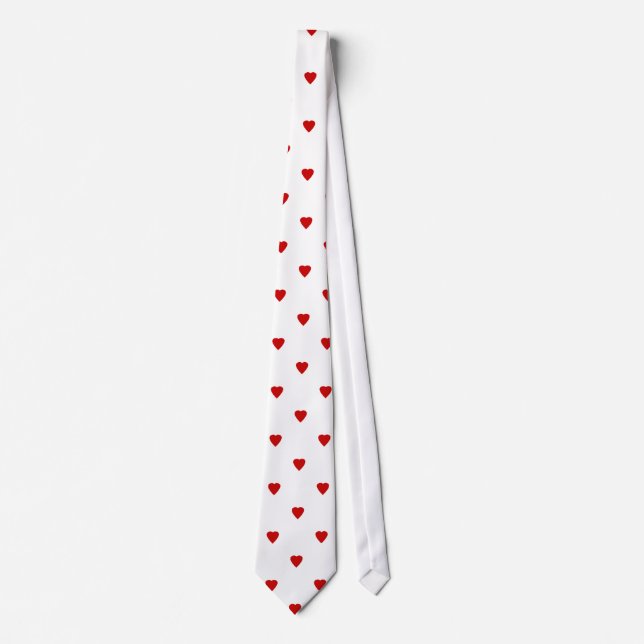 Cravate Motif rouge de coeurs sur un fond blanc (Devant)