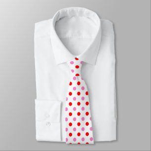 Cravate Motif Rouge et Rose sur Fond Blanc à Points