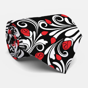 Cravate motif rouge noir blanc