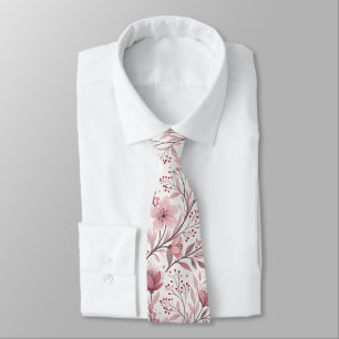 Cravate Motif Sakura en fleurs de cerises roses sur blanc 