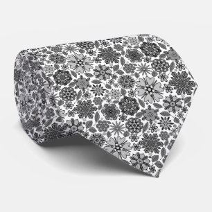 Cravate Motif sans couture d'art floral rétro noir gris bl