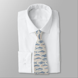 Cravate Motif sans couture de poissons dessinés à la main 