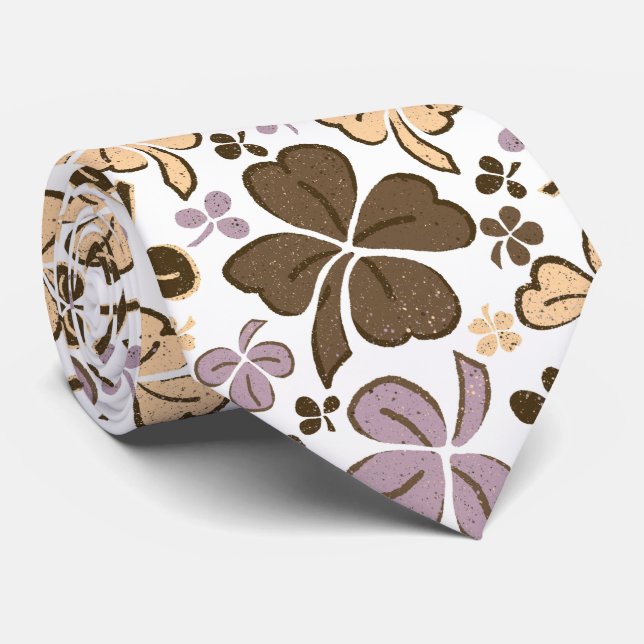 Cravate Motif Shamrock rose beige Lucky Clover (Roulé)