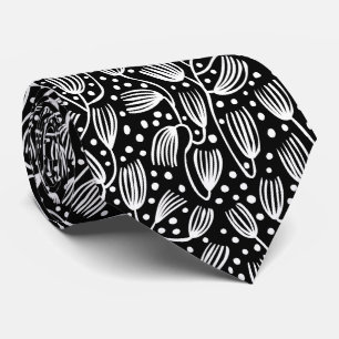 Cravate Motif style tissu-écorce - blanc sur noir