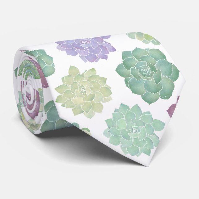 Cravate Motif succulent de jardin (Roulé)