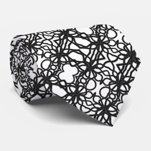 Cravate Motif symétrique courbe noir sur blanc attaché ave