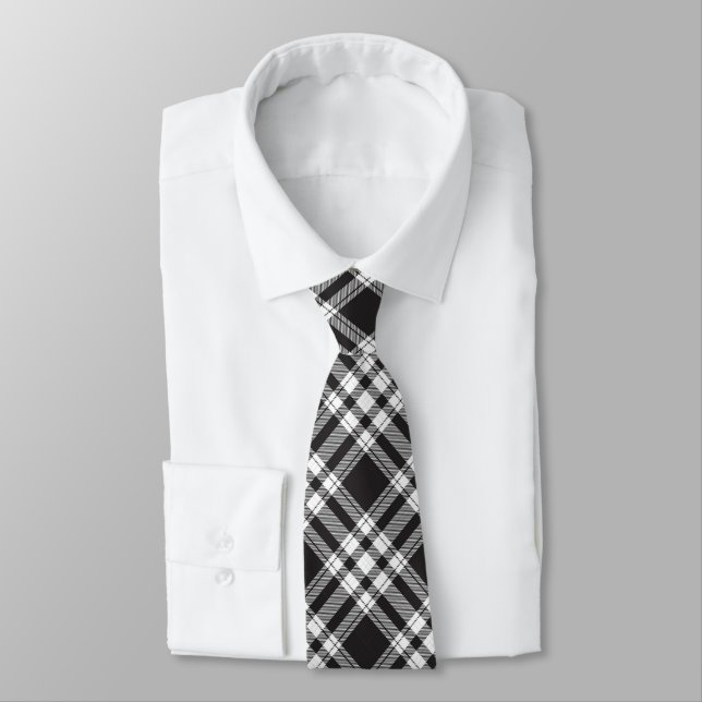Cravate Motif Tartan noir et blanc (Attaché)