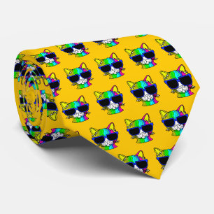 Cravate Motif très Cool Rainbow Cat sur Jaune