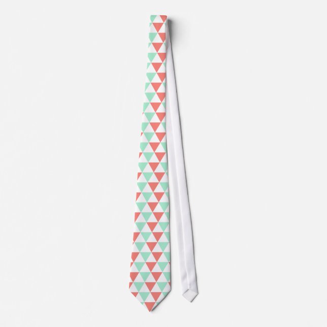 Cravate Motif triangle corail rose et menthe vert (Devant)