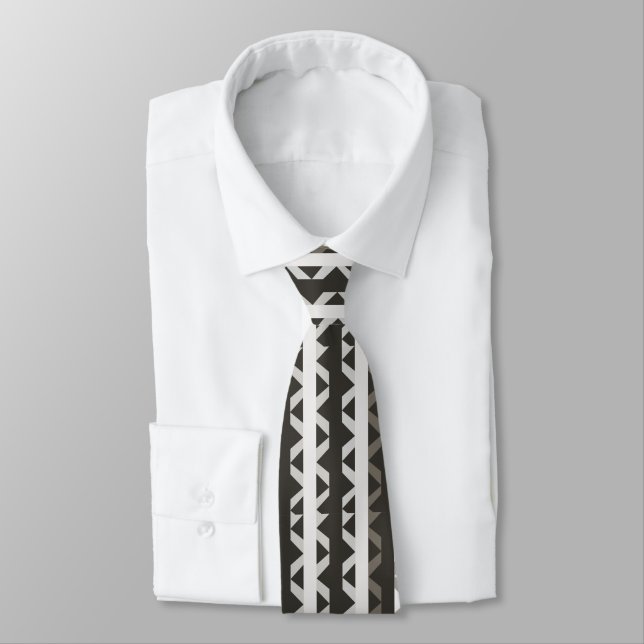 Cravate Motif triangle gris blanc contemporain (Attaché)