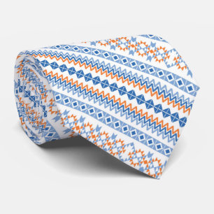 Cravate Motif tribal aztèque orange bleu mignon