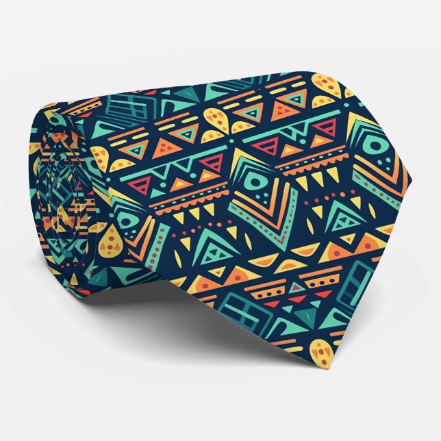 Cravate Motif tribal bleu monogramme (Roulé)