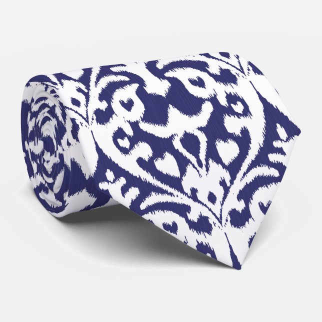 Cravate Motif tribal frais d'ikat bleu et blanc (Roulé)