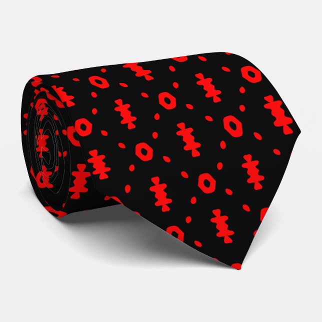 Cravate Motif Tribal Noir Et Rouge (Roulé)