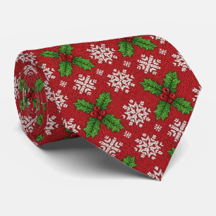 Cravate Motif tricoté de houx et de flocons de neige festi