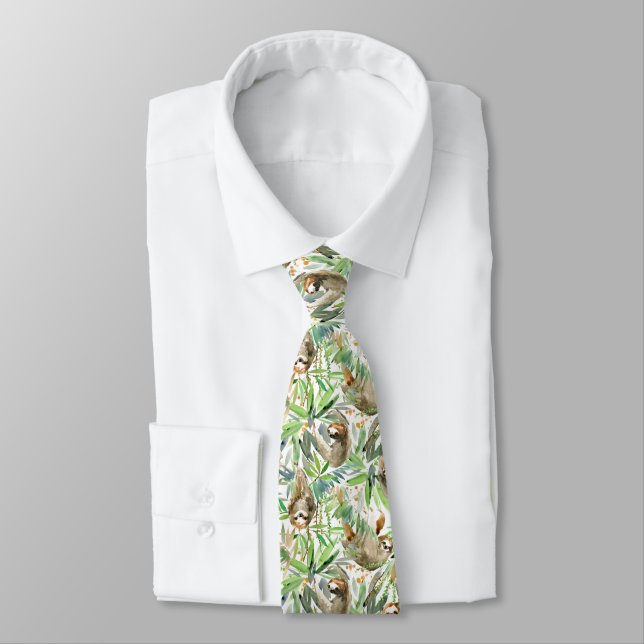 Cravate Motif tropical de paresse d'aquarelle (Attaché)