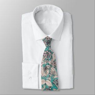 Cravate Motif turquoise de fleurs graphiques blanches