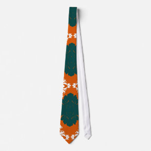 Cravate motif turquoise orange blanc damassé