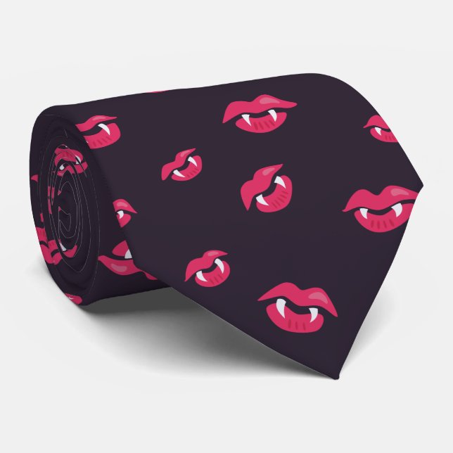 Cravate Motif Vampire Lèvres Et Fangs (Roulé)