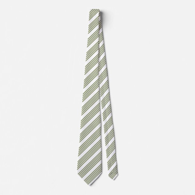 Cravate Motif vert olive et blanc cinq bandes (Devant)