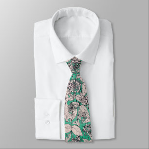 Cravate Motif vert Turquoise blanc de fleurs graphiques