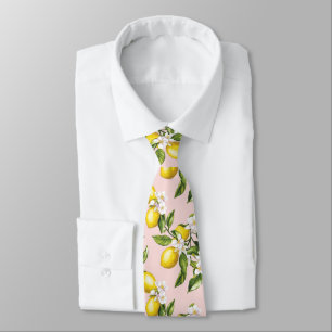Cravate Motif vintage citron et fleurs sur rose (2)