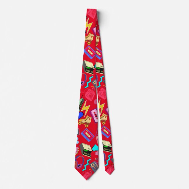 Cravate Motif vintage des années 80 01,w BG rouge (Devant)
