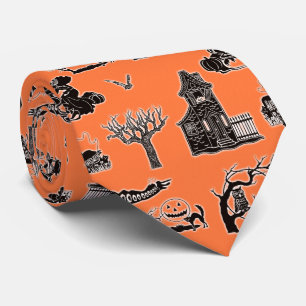 Cravate Motif vintage Halloween orange et noir