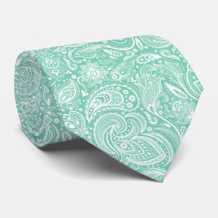 Cravate Motif Vintage Paisley blanc et menthe
