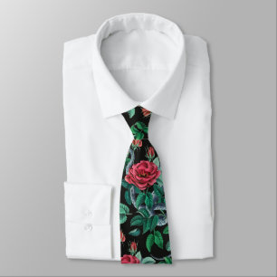 Cravate Motif vintage Red Rose & Snake