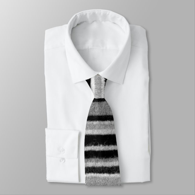 Cravate motif vintage tricoté noir et blanc de rayures (Attaché)