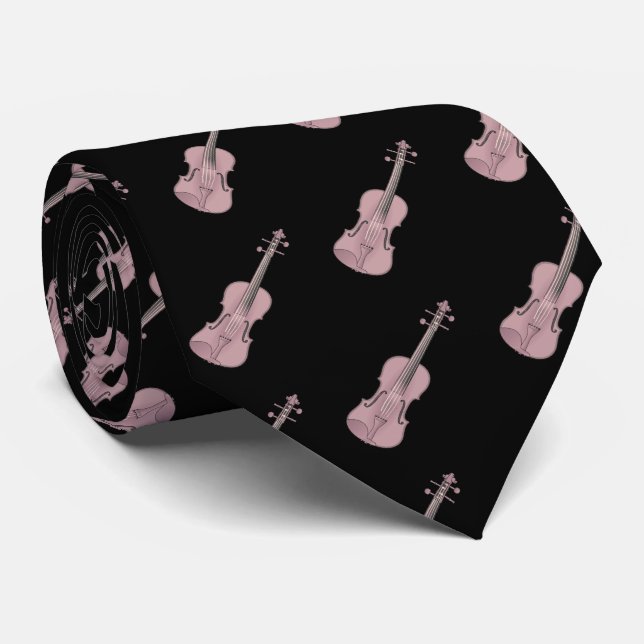 Cravate Motif violon - rose et noir (Roulé)